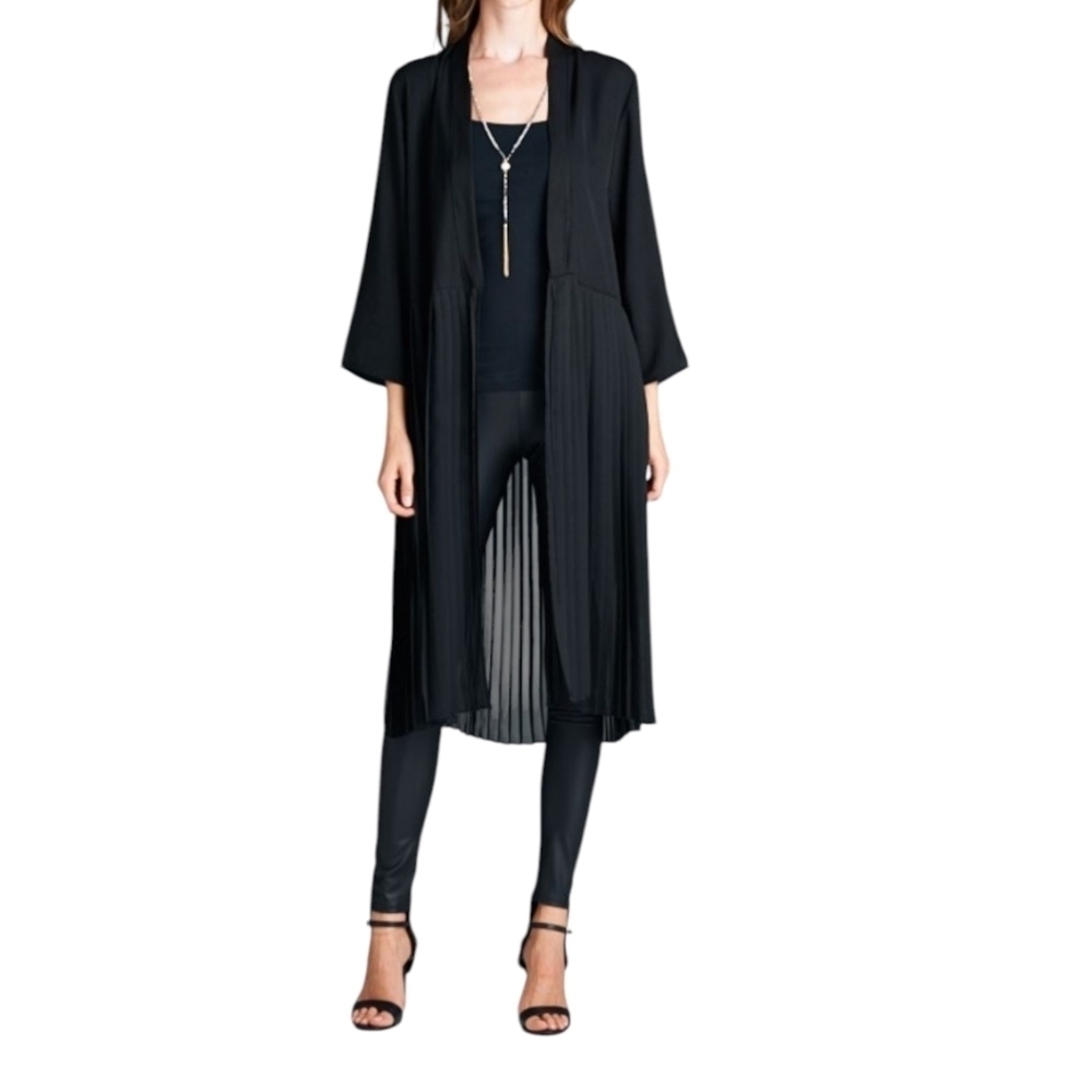 Mechant Black Draped Pleated Duster